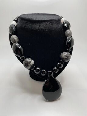 Sterling silver jay king chunky black stone necklace